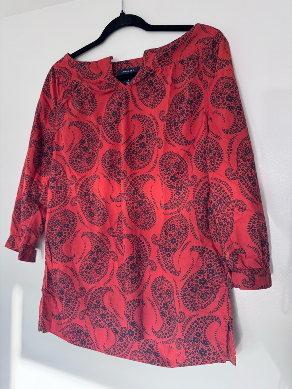 Lands' End Coral Red Paisley Tunic Blouse